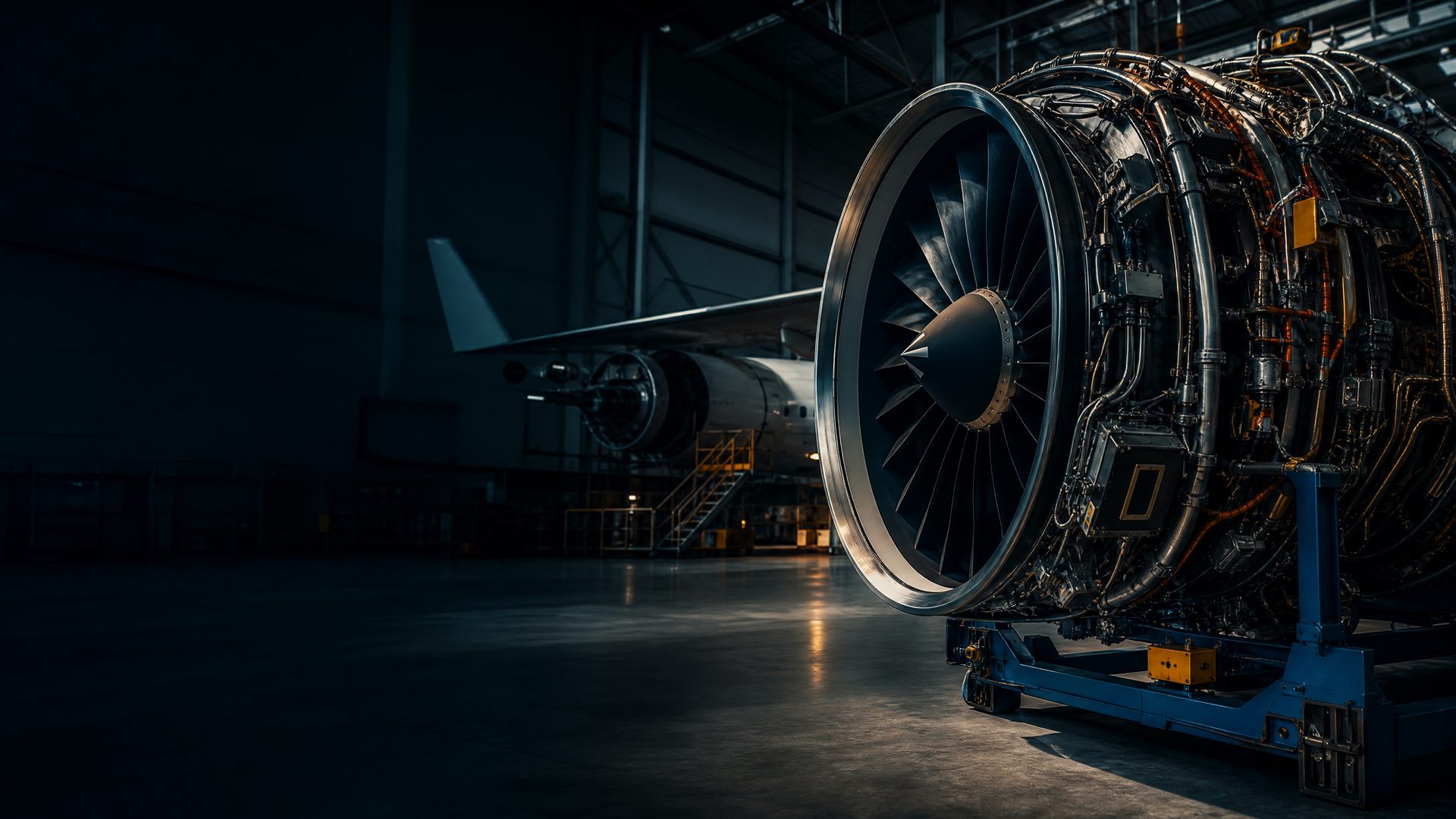 Componente aeronáutico em ambiente de manutenção